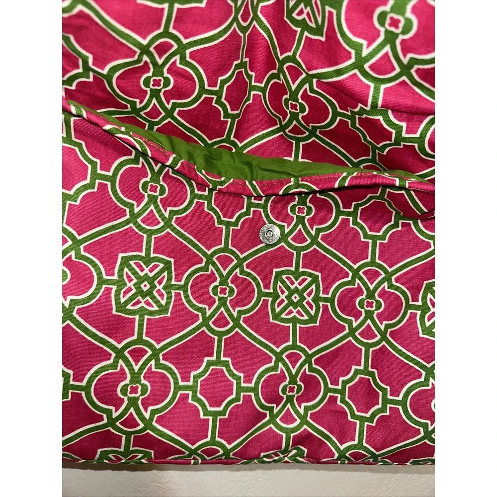 Buckhead Betties Pink Green Geometric Canvas Messenger Crossbody Bag NWT